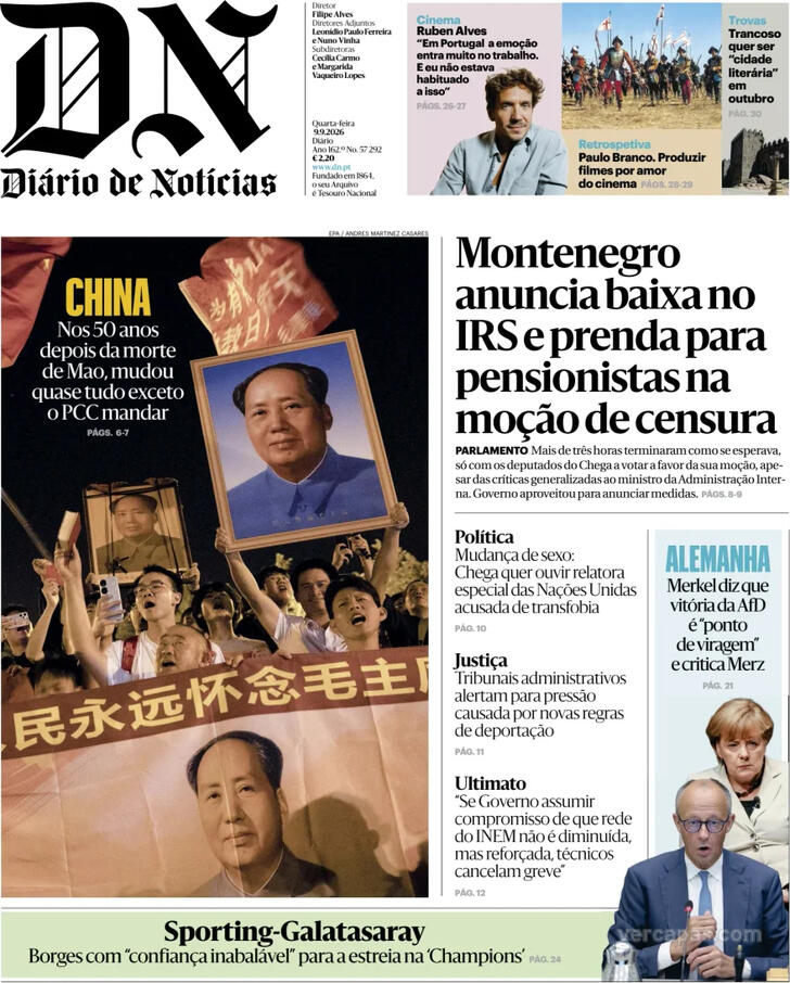 Capa do jornal Diário de Notícias
