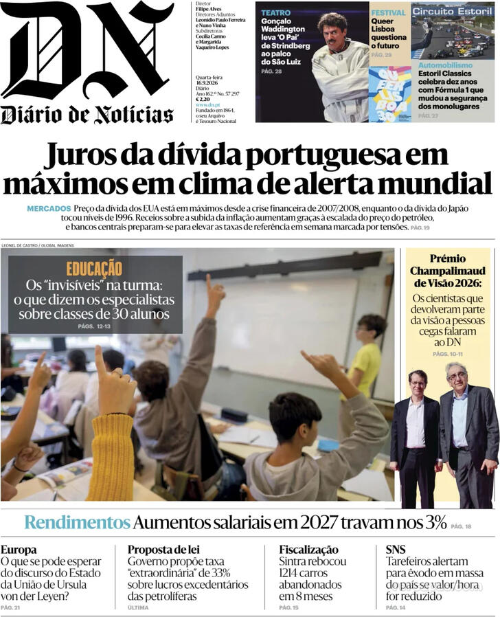Capa do jornal Diário de Notícias