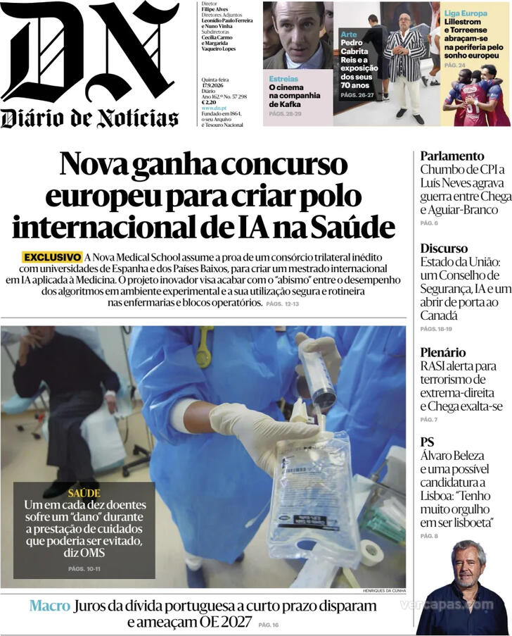 Capa do jornal Diário de Notícias