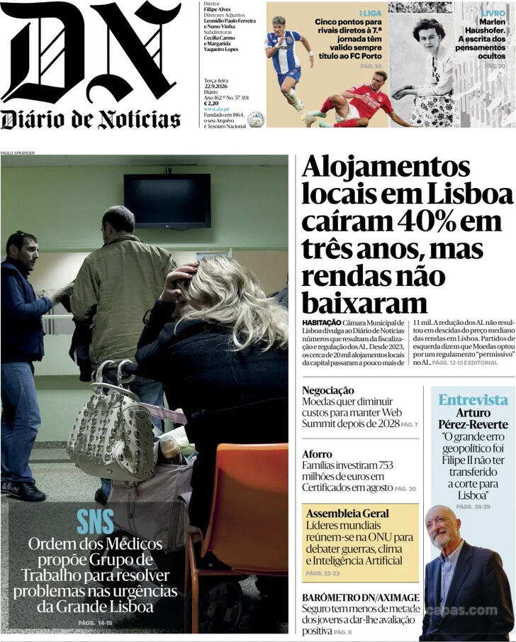 Capa Di�rio de Not�cias - 2026-09-22