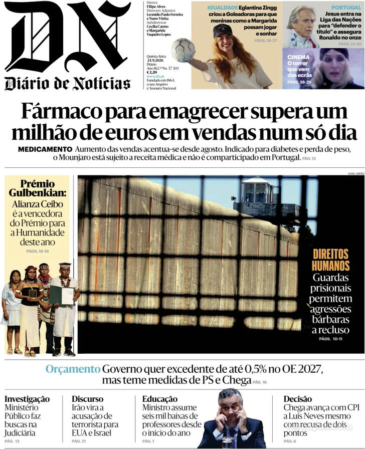 Capa Di�rio de Not�cias - 2026-09-24