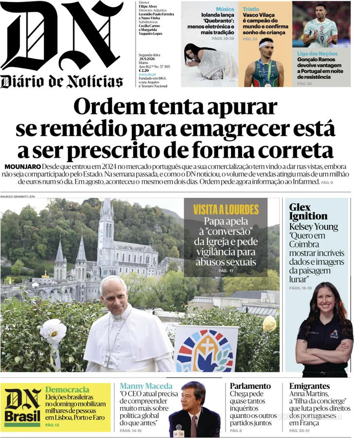 Capa Di�rio de Not�cias - 2026-09-28