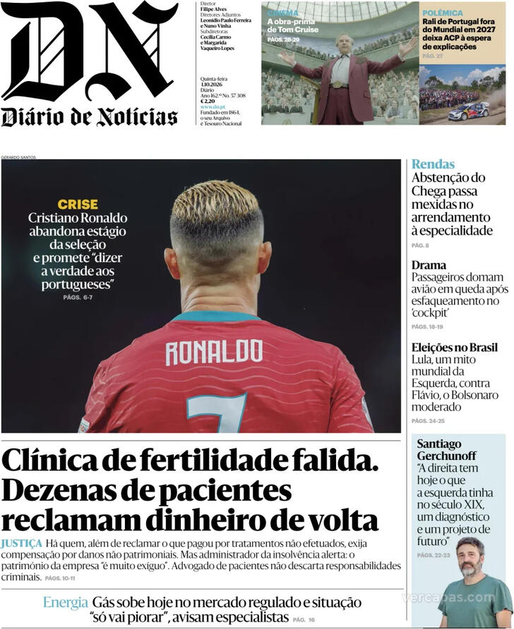 Capa Di�rio de Not�cias - 2026-10-01