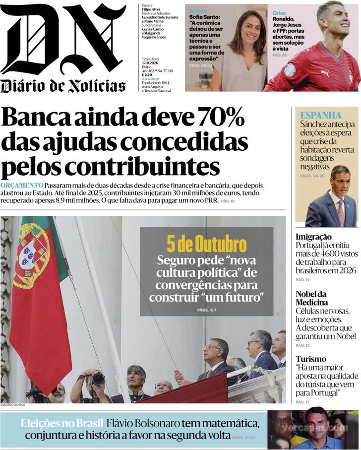 Capa do jornal Diário de Notícias