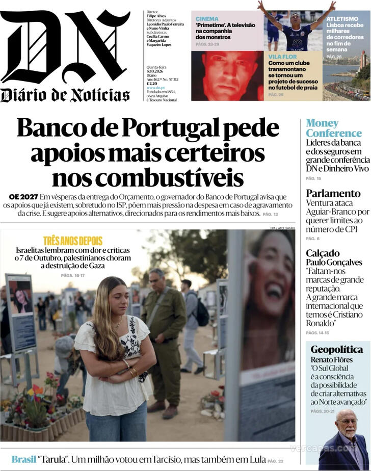 Capa do jornal Diário de Notícias