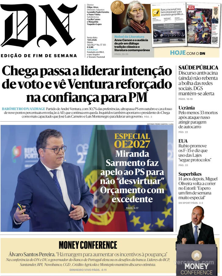 Capa do jornal Diário de Notícias