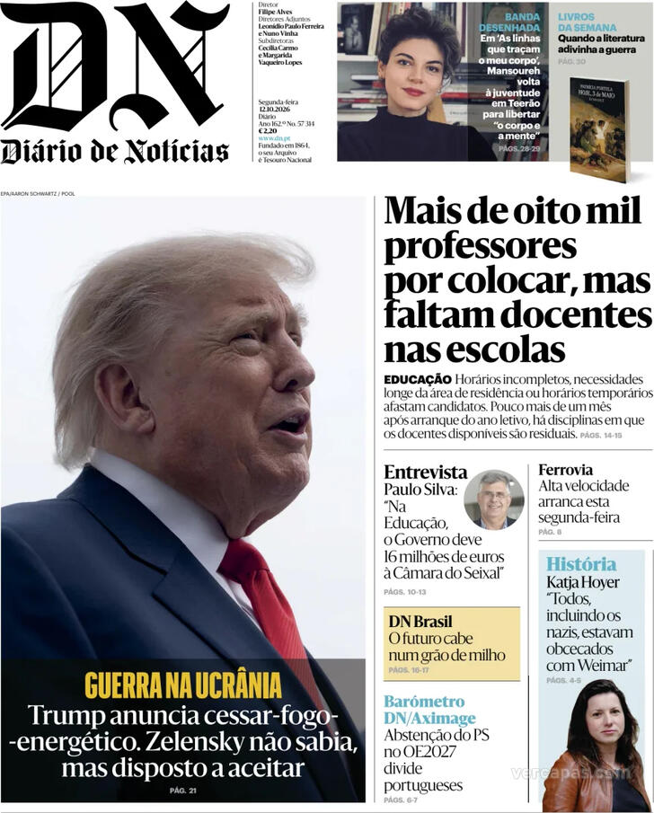 Capa do jornal Diário de Notícias