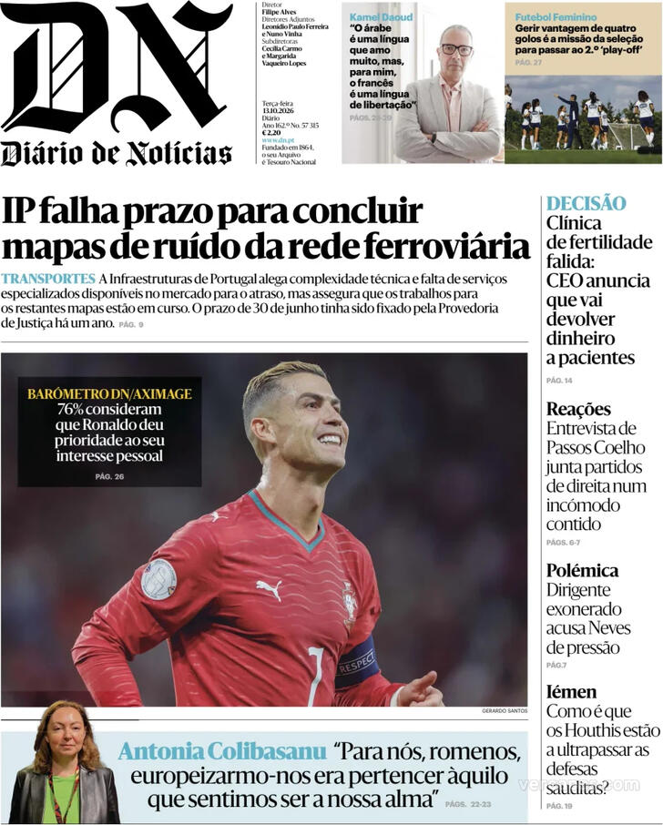 Capa do jornal Diário de Notícias