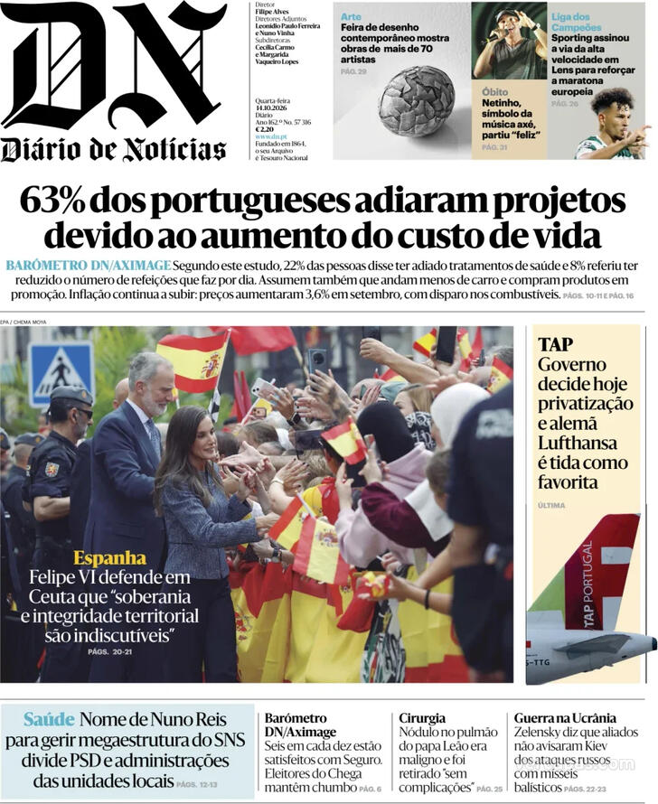 Capa do jornal Diário de Notícias