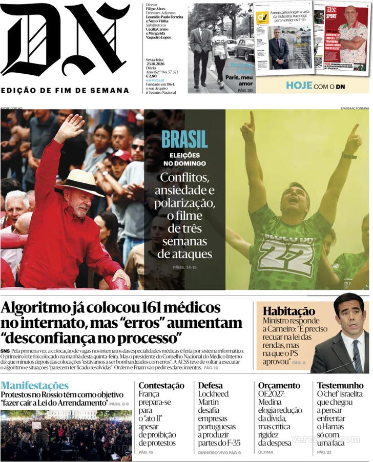Capa Di�rio de Not�cias - 2026-10-23