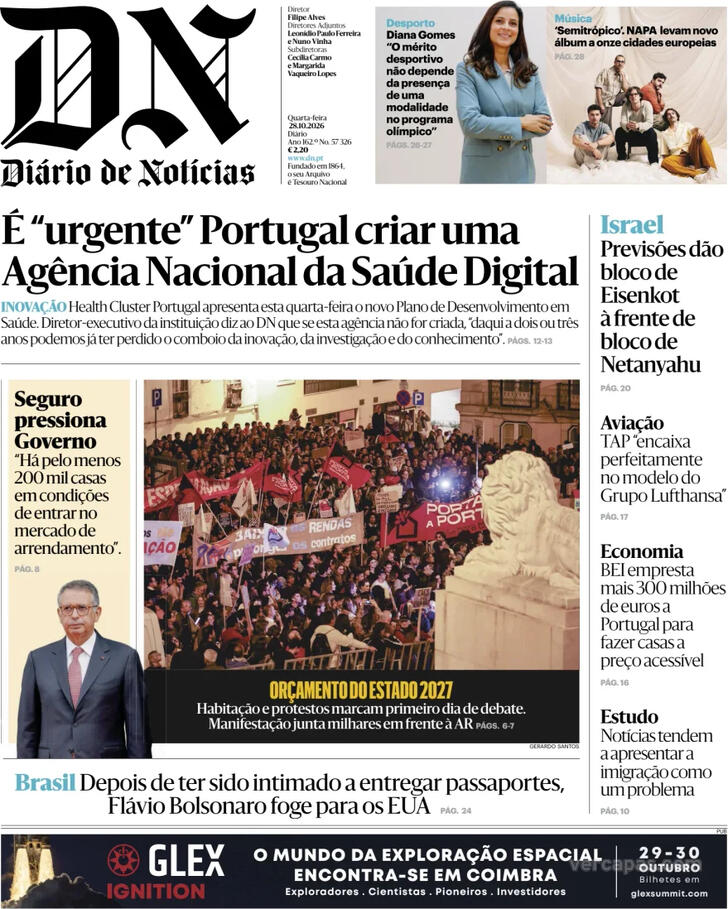 Capa do jornal Diário de Notícias