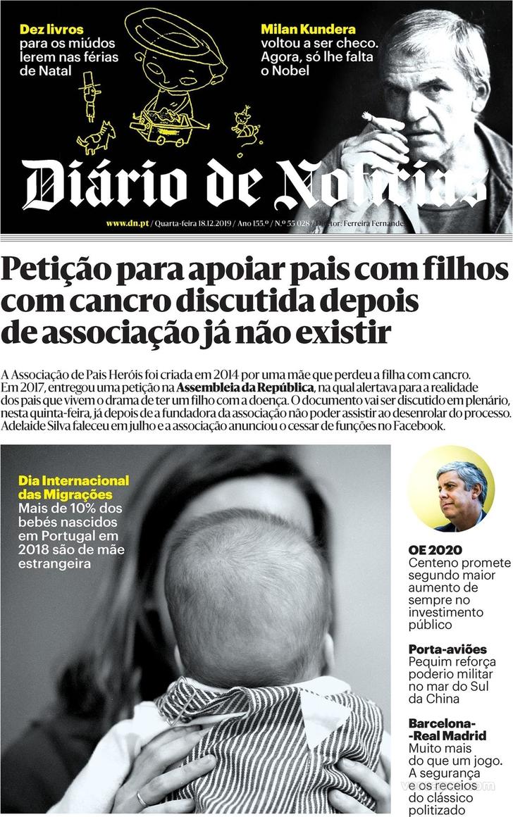 Capa Dirio de Notcias - 2019-12-18