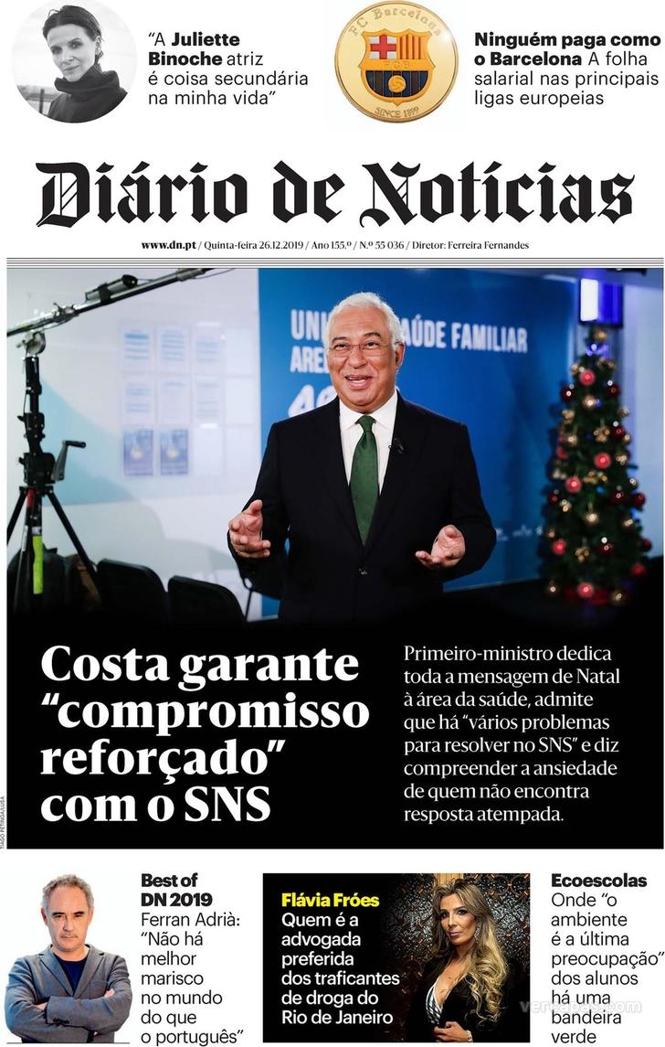 Capa Dirio de Notcias - 2019-12-26