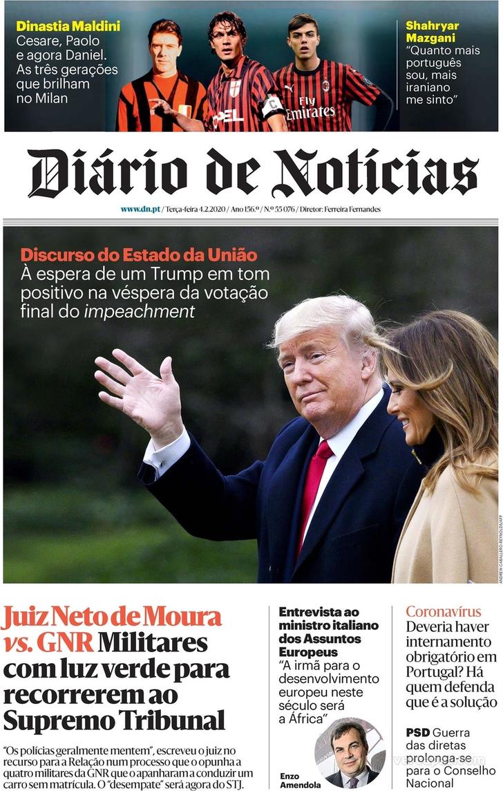 Capa Dirio de Notcias - 2020-02-04