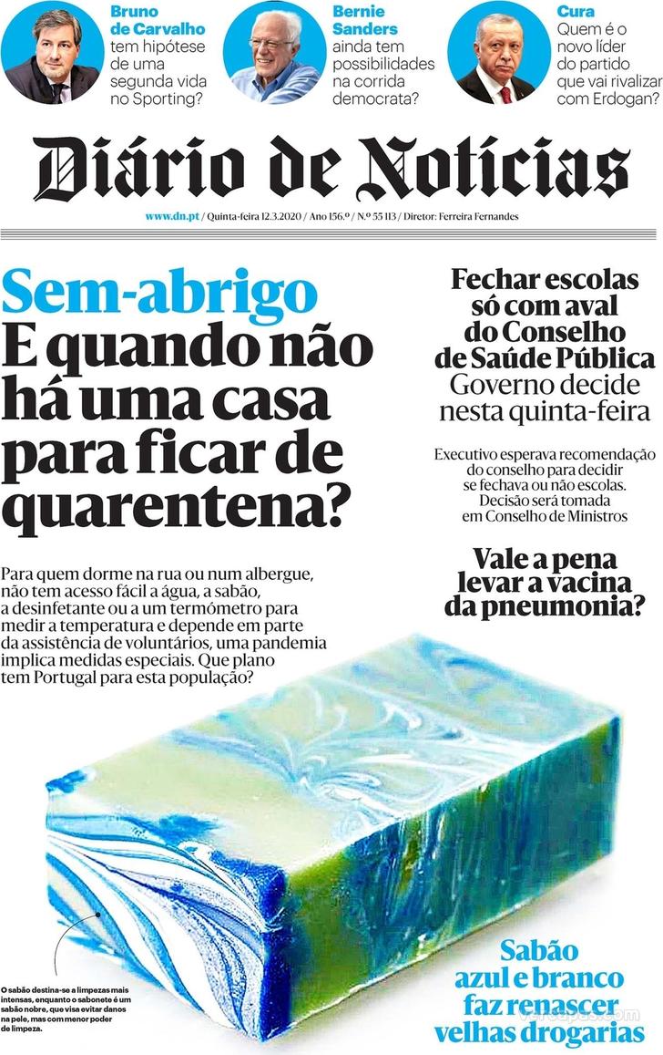 Capa Dirio de Notcias - 2020-03-12