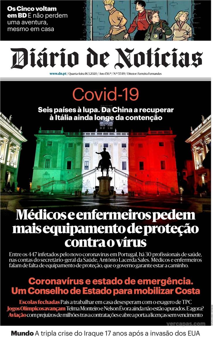 Capa Dirio de Notcias - 2020-03-18