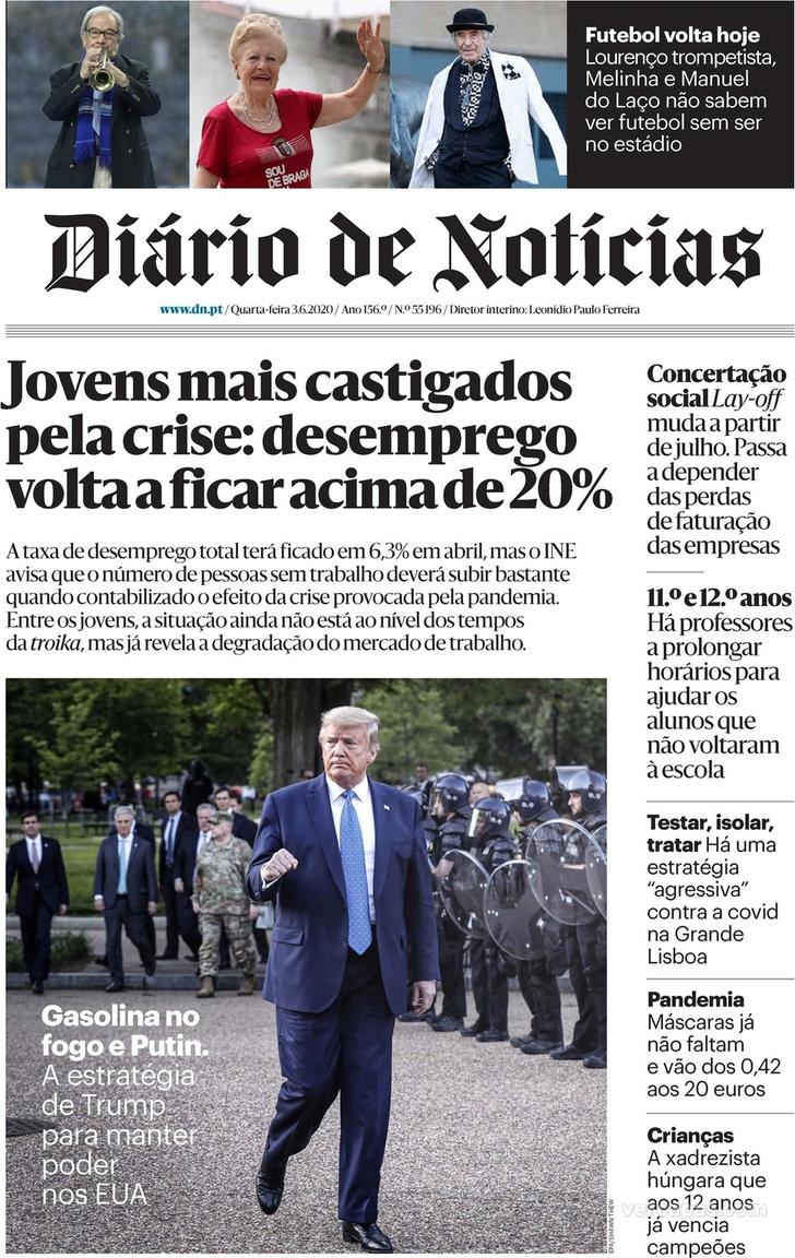 Capa Dirio de Notcias - 2020-06-03