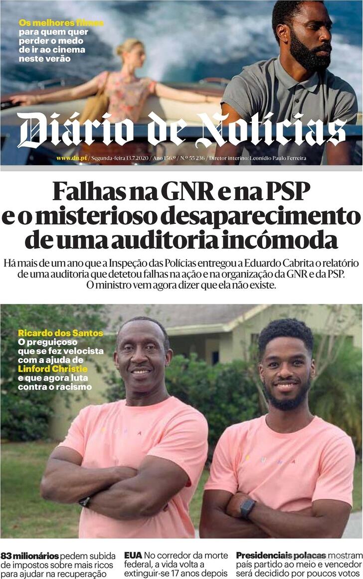Capa Dirio de Notcias - 2020-07-13