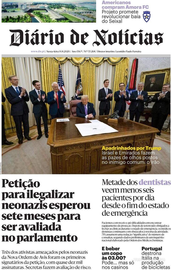 Capa Dirio de Notcias - 2020-08-14