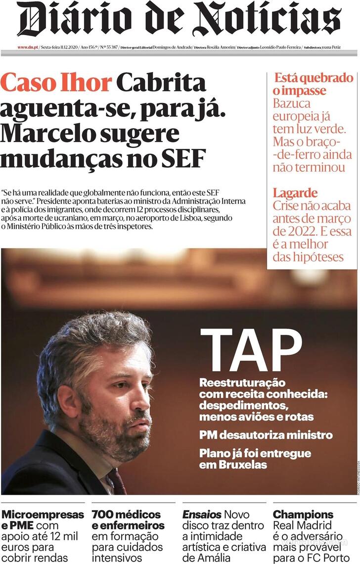 Capa Dirio de Notcias - 2020-12-11