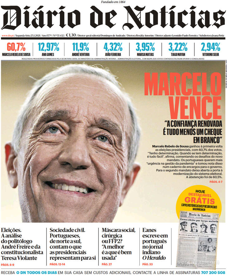 Capa Dirio de Notcias - 2021-01-25