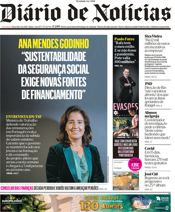 Capa Dirio de Notcias - 2021-12-03