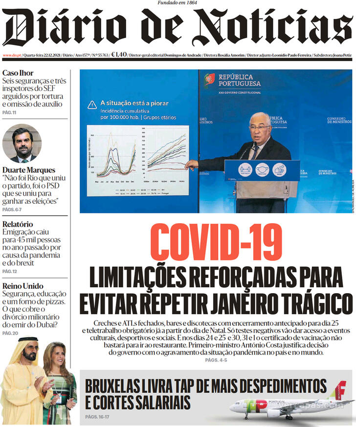 Capa Dirio de Notcias - 2021-12-22