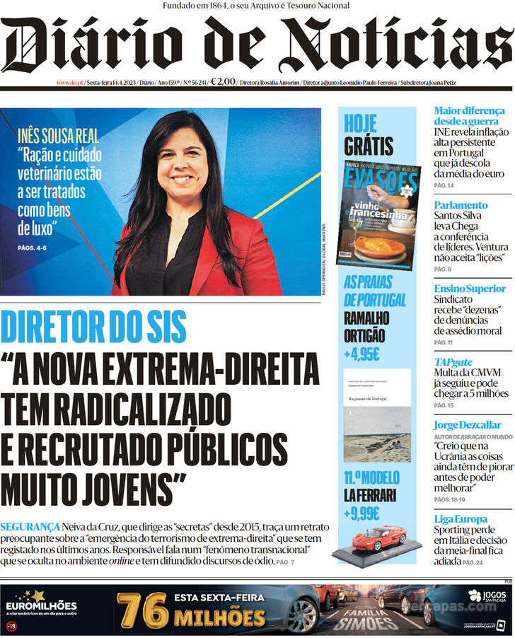 Capa Dirio de Notcias - 2023-04-14