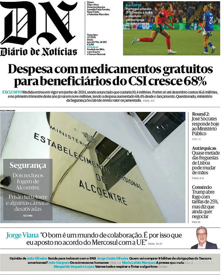 Capa Dirio de Notcias - 2025-07-08