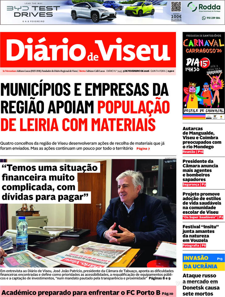 Capa Di�rio de Viseu - 2026-02-05