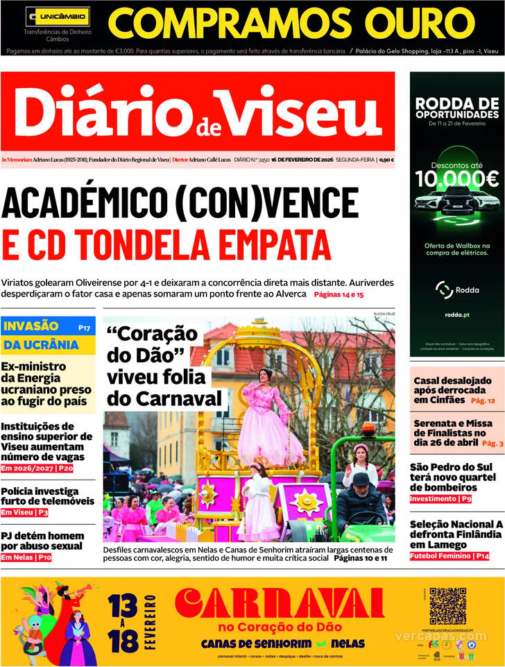 Capa Di�rio de Viseu - 2026-02-16