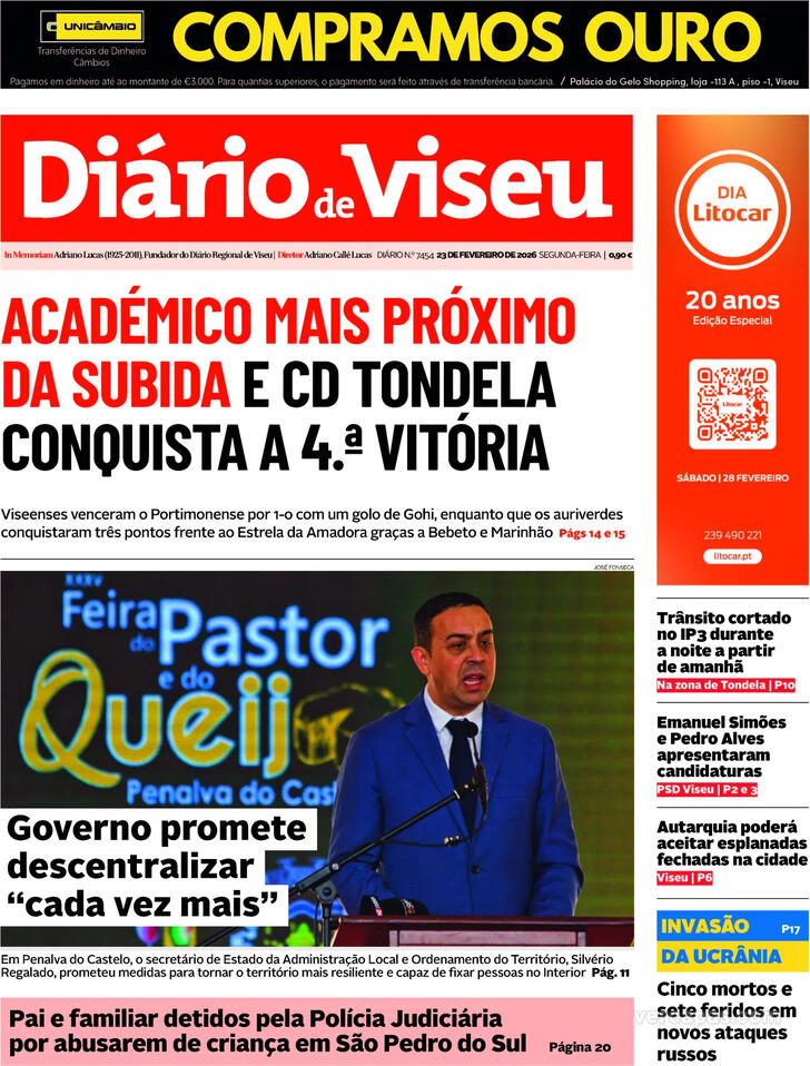 Capa Di�rio de Viseu - 2026-02-23