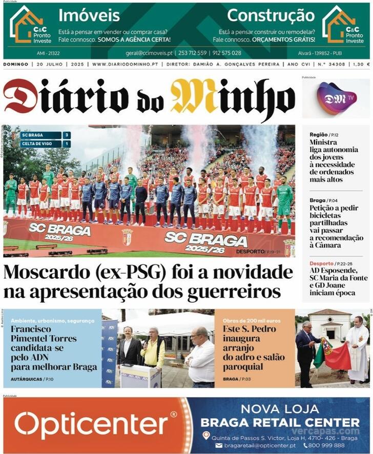 Capa Dirio do Minho - 2025-07-20