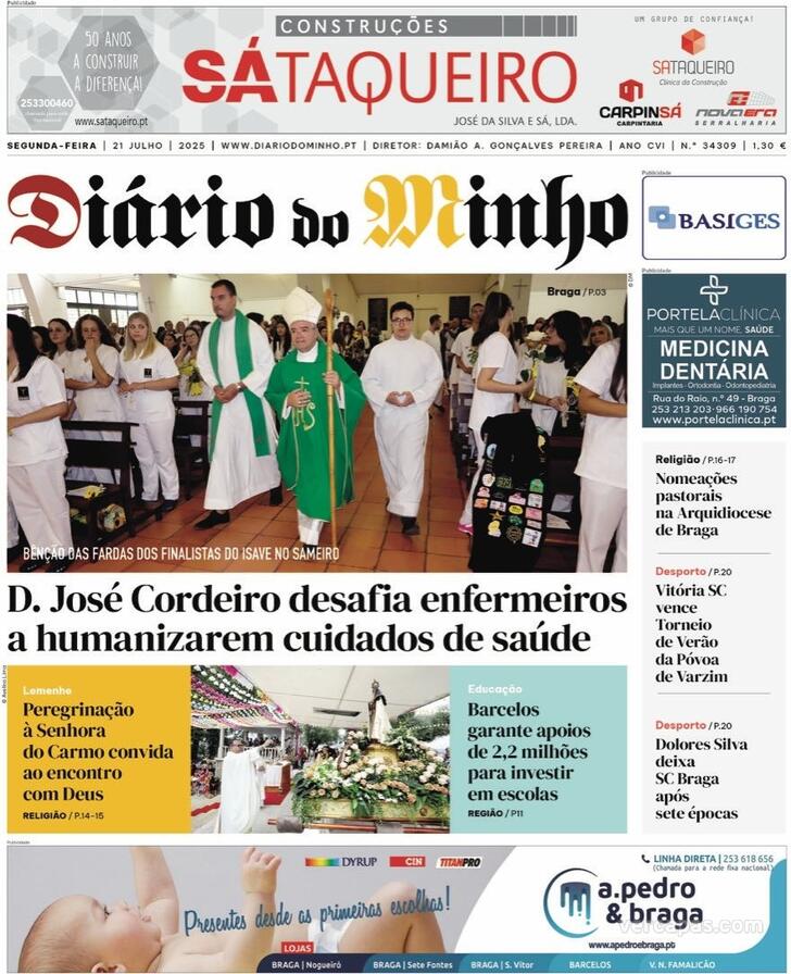 Capa Dirio do Minho - 2025-07-21