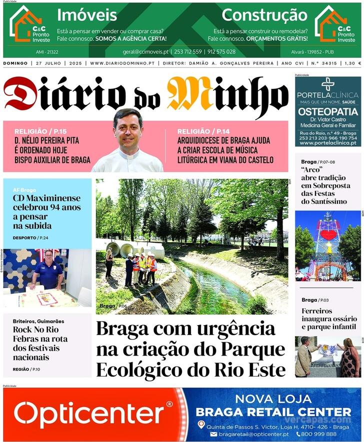 Capa Dirio do Minho - 2025-07-27