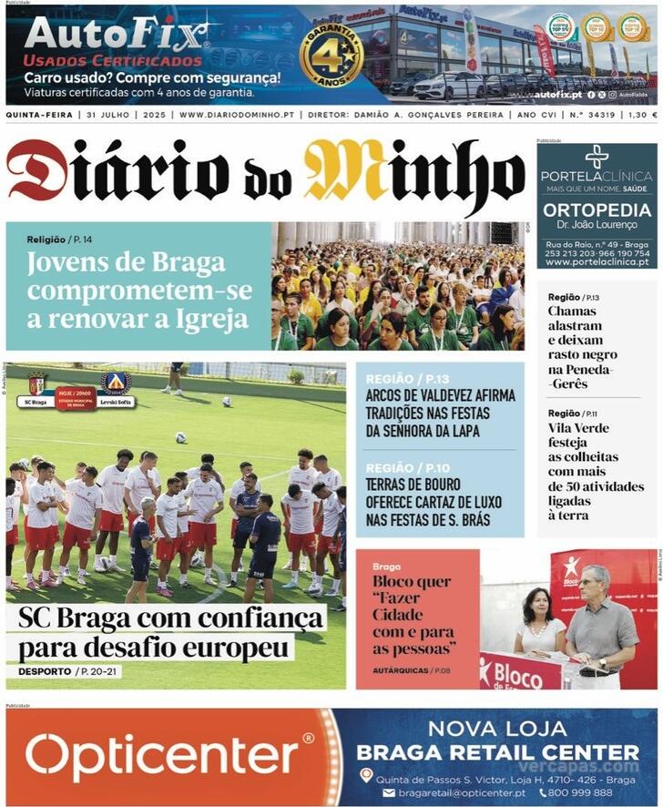 Capa Dirio do Minho - 2025-07-31