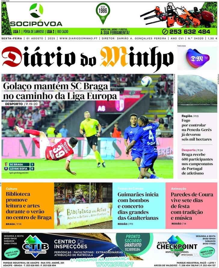 Capa Dirio do Minho - 2025-08-01