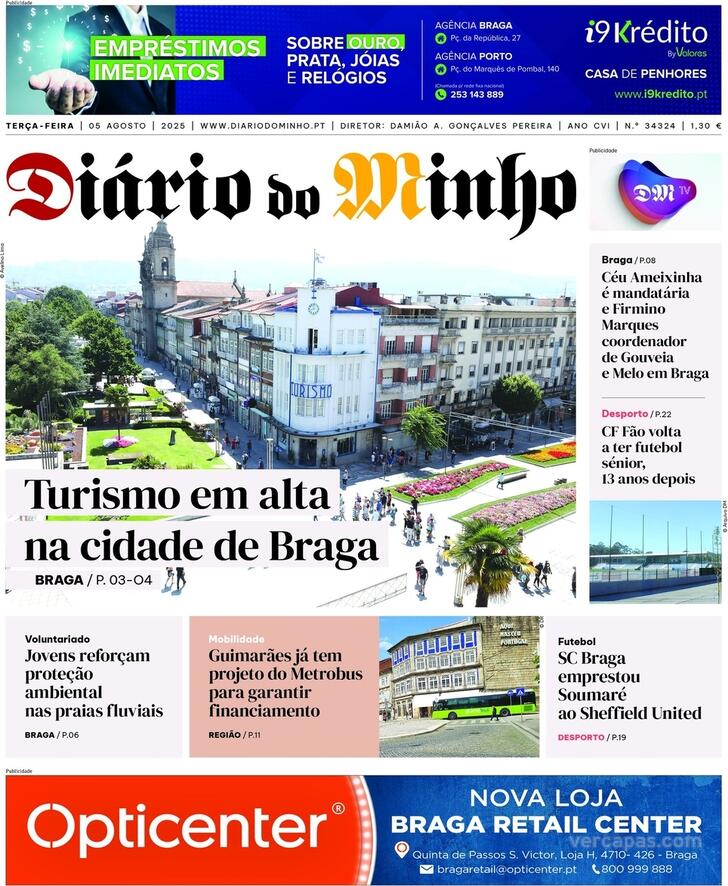 Capa Dirio do Minho - 2025-08-05