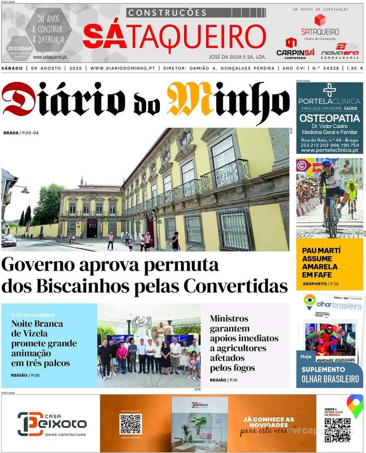 Capa Dirio do Minho - 2025-08-09