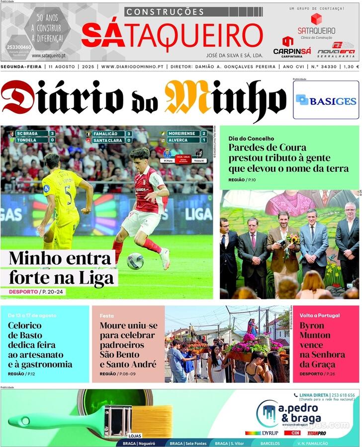 Capa Dirio do Minho - 2025-08-11