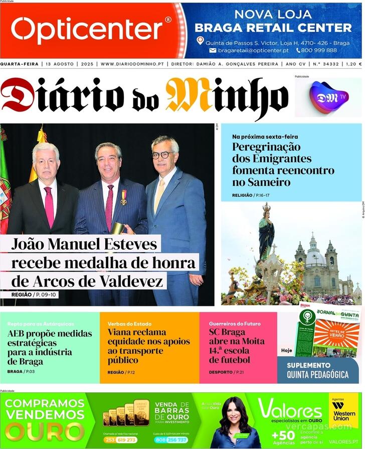 Capa Dirio do Minho - 2025-08-13