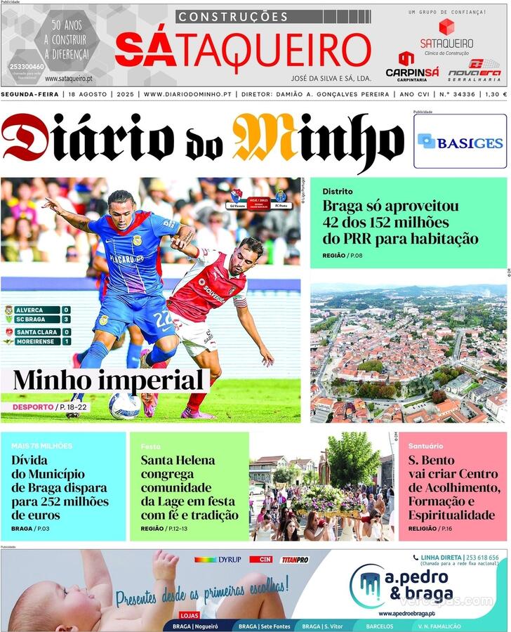 Capa Dirio do Minho - 2025-08-18