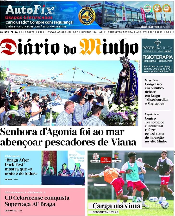 Capa Dirio do Minho - 2025-08-21