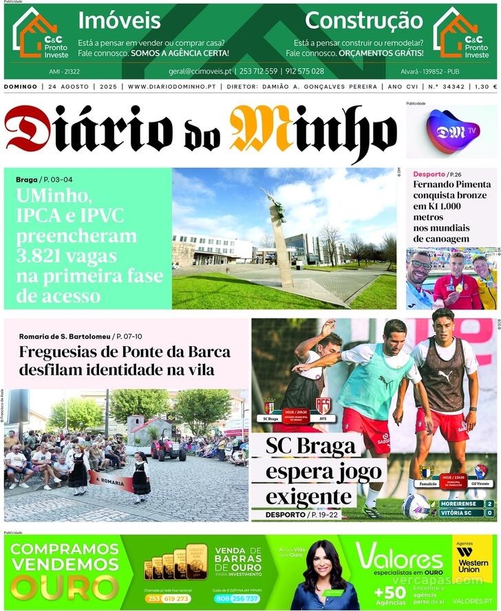 Capa Dirio do Minho - 2025-08-24