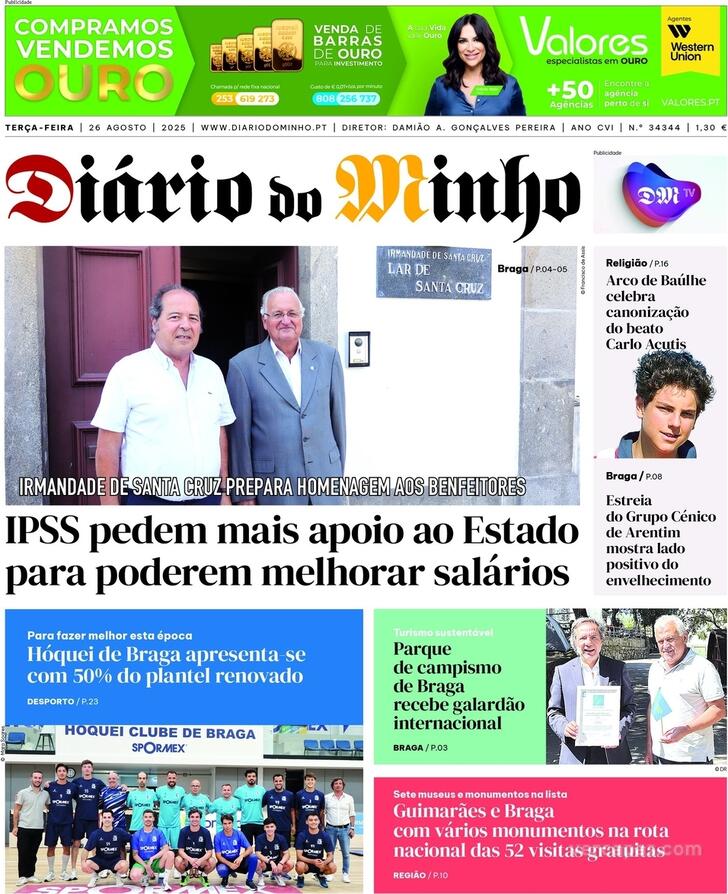 Capa Dirio do Minho - 2025-08-26