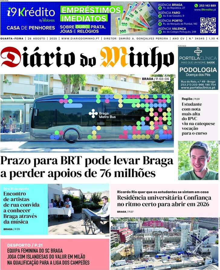 Capa Dirio do Minho - 2025-08-27