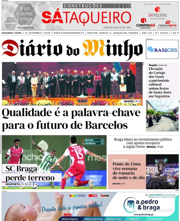 Capa Dirio do Minho - 2025-09-01