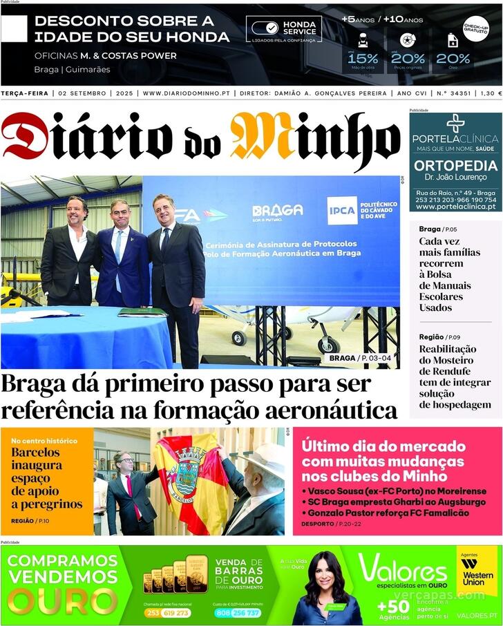 Capa Dirio do Minho - 2025-09-02