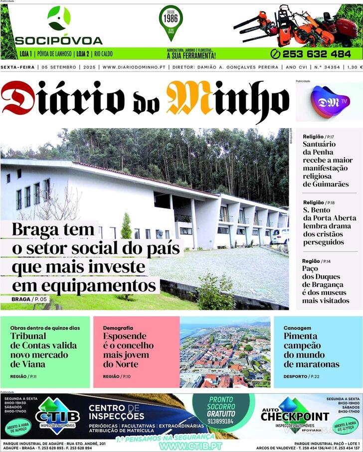 Capa Dirio do Minho - 2025-09-05