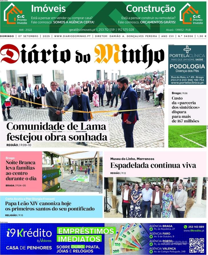 Capa Dirio do Minho - 2025-09-07
